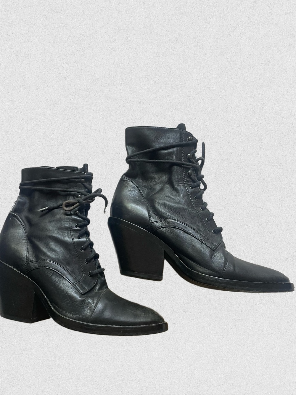 Ann Demeulemeeter Women’s Black Leather Lace-Up Block Heel Boots